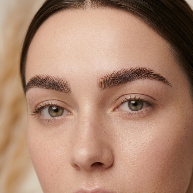 Close-up portrait of a model with groomed brows